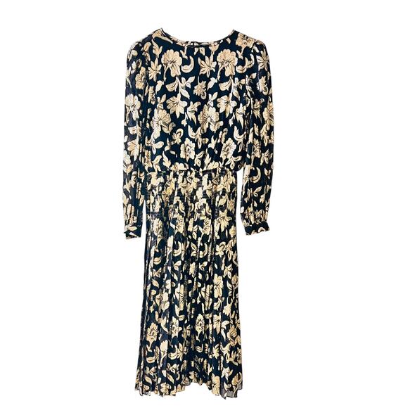 Raul Blanco Evenings Gold Black Pleated Midi Dress Size 6 - Picture 2 of 8